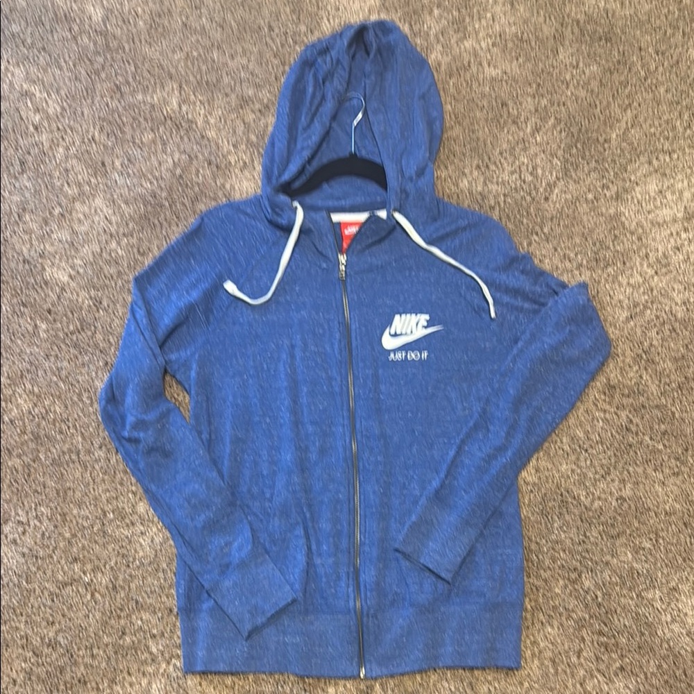 Nike Blue Zip-Up lightweight hoodie and Logo